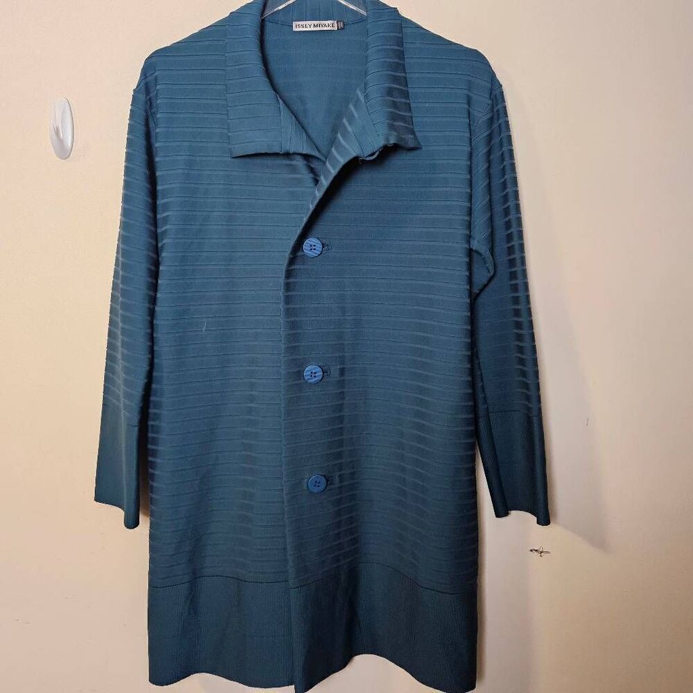 Issey Miyak Striped Single-Breasted Blazer Coat Teal size 1 Womens